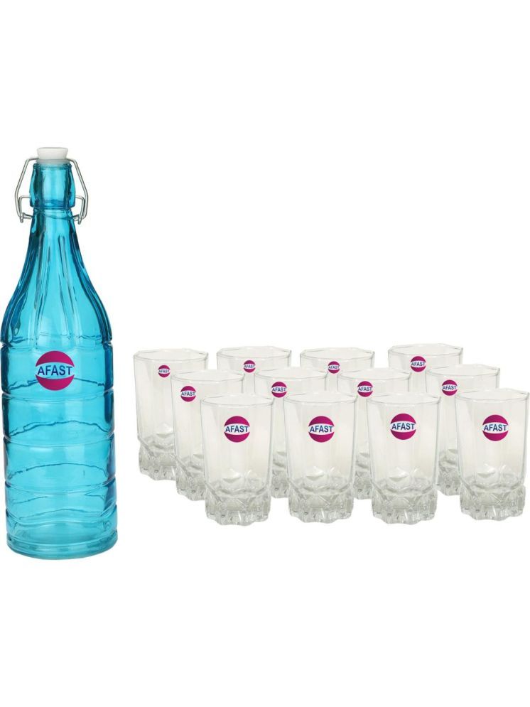     			1st Time Glass Serving Set with Bottle Multicolor Glass Fridge Water Bottle 300 mL ( Set of 13 )