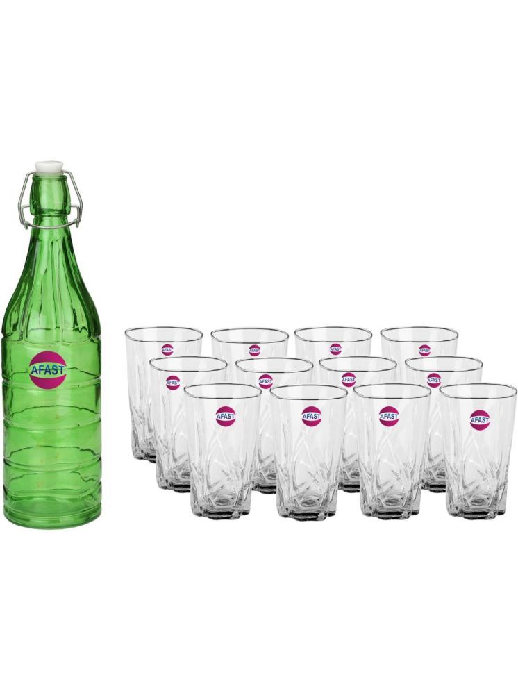     			1st Time Glass Serving Set with Bottle Multicolor Glass Fridge Water Bottle 270 mL ( Set of 13 )