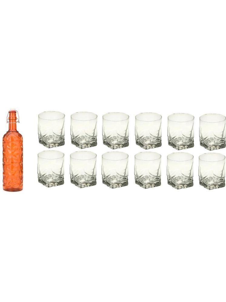     			1st Time Glass Serving Set with Bottle Orange Glass Fridge Water Bottle 250 mL ( Set of 13 )