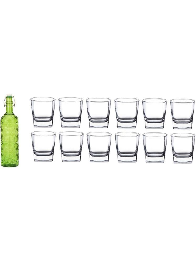     			1st Time Glass Serving Set with Bottle Green Glass Fridge Water Bottle 200 mL ( Set of 13 )