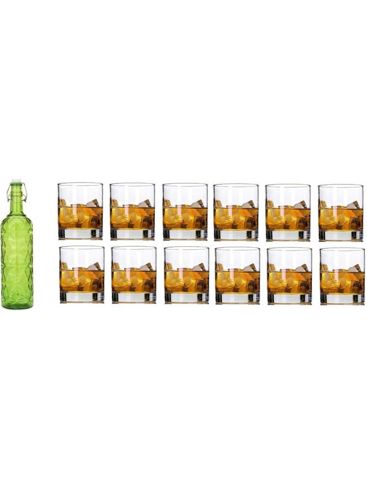     			1st Time Glass Serving Set with Bottle Green Glass Fridge Water Bottle 270 mL ( Set of 13 )