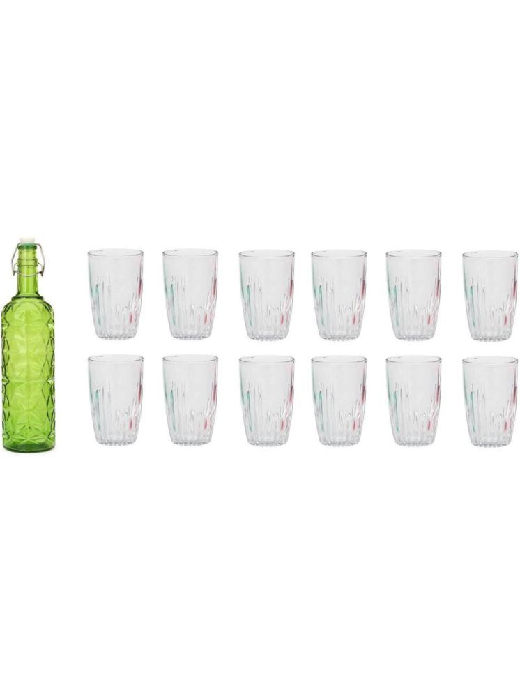     			1st Time Glass Serving Set with Bottle Green Glass Fridge Water Bottle 200 mL ( Set of 13 )