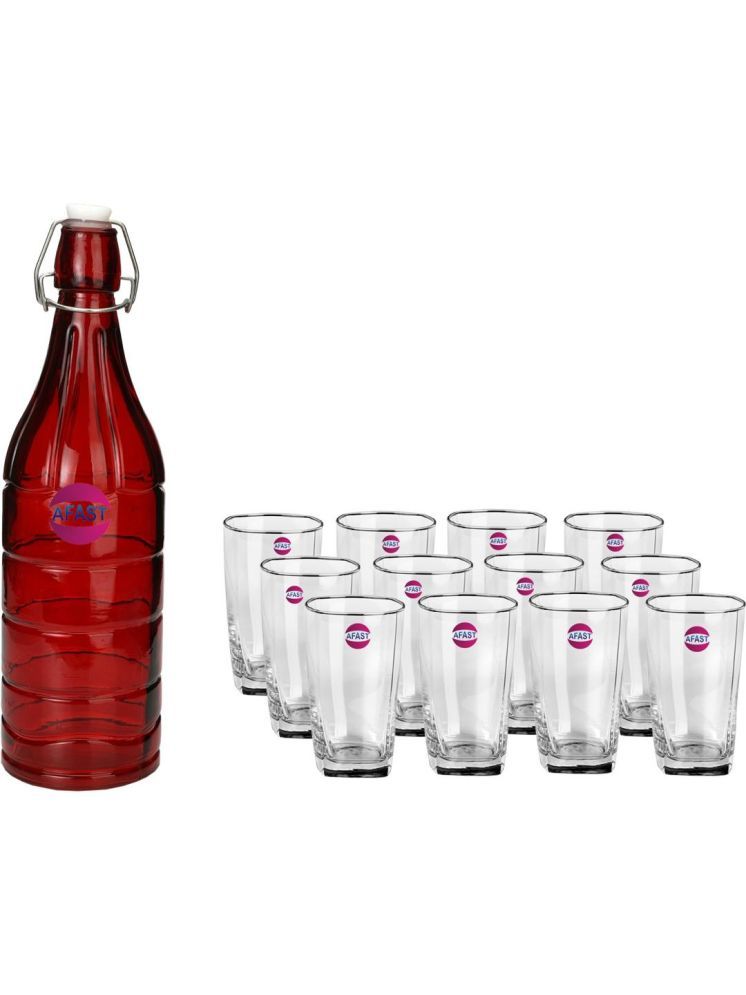     			1st Time Glass Serving Set with Bottle Multicolor Glass Fridge Water Bottle 350 mL ( Set of 13 )