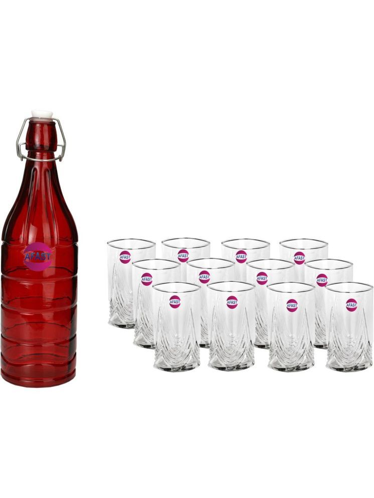     			1st Time Glass Serving Set with Bottle Multicolor Glass Fridge Water Bottle 300 mL ( Set of 13 )