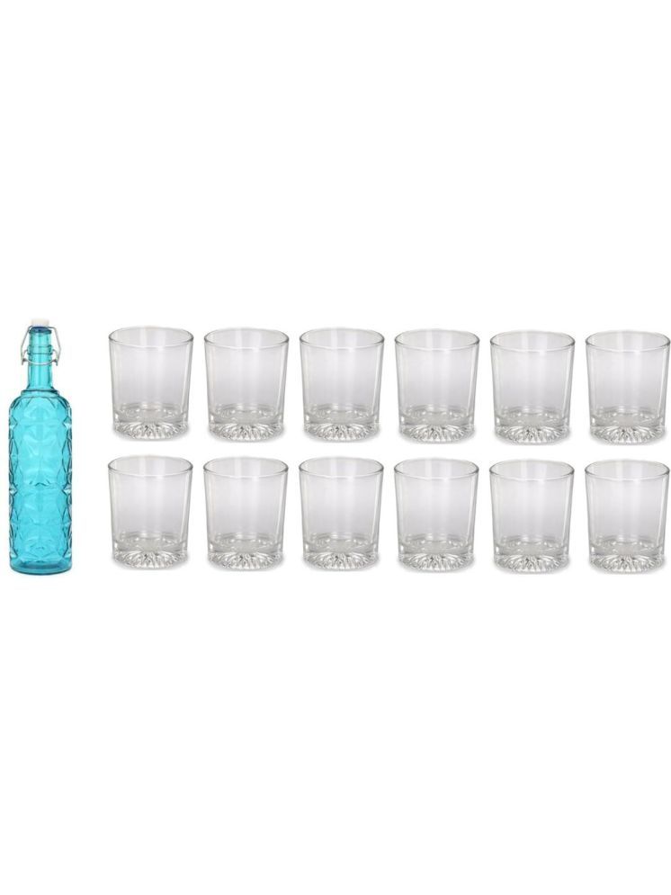     			1st Time Glass Serving Set with Bottle Blue Glass Fridge Water Bottle 300 mL ( Set of 13 )