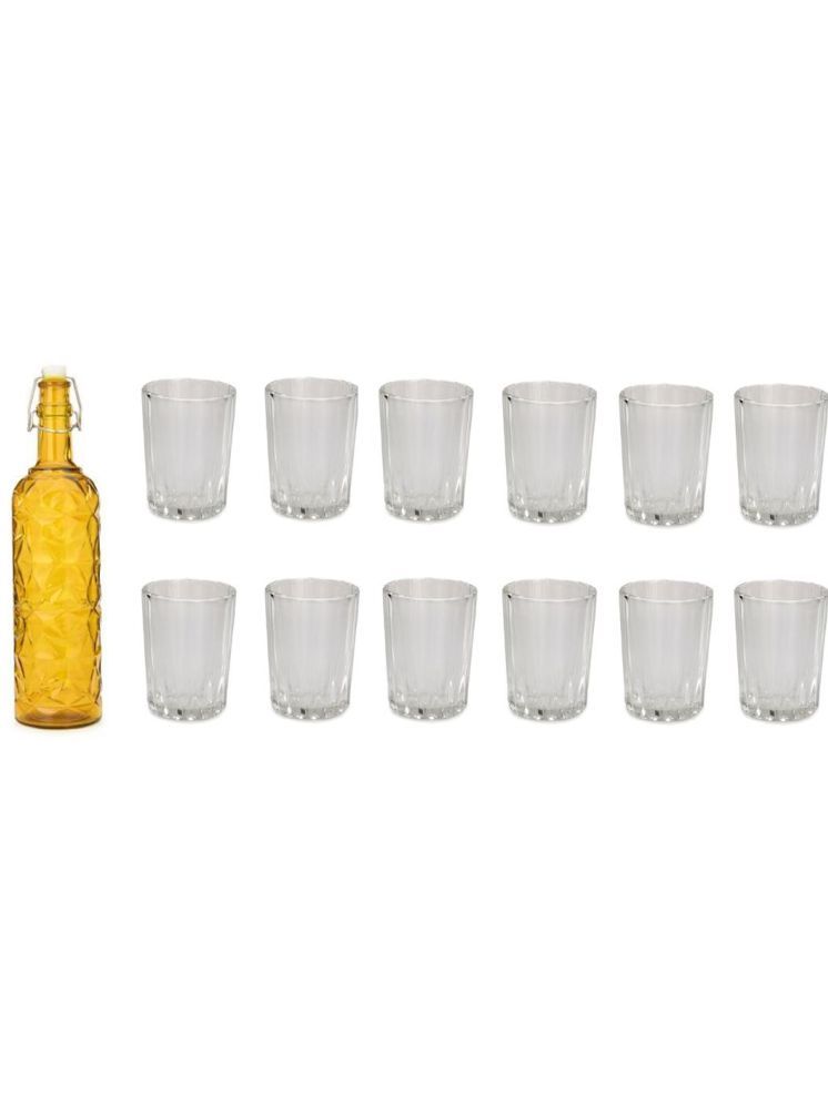     			1st Time Glass Serving Set with Bottle Yellow Glass Fridge Water Bottle 200 mL ( Set of 13 )