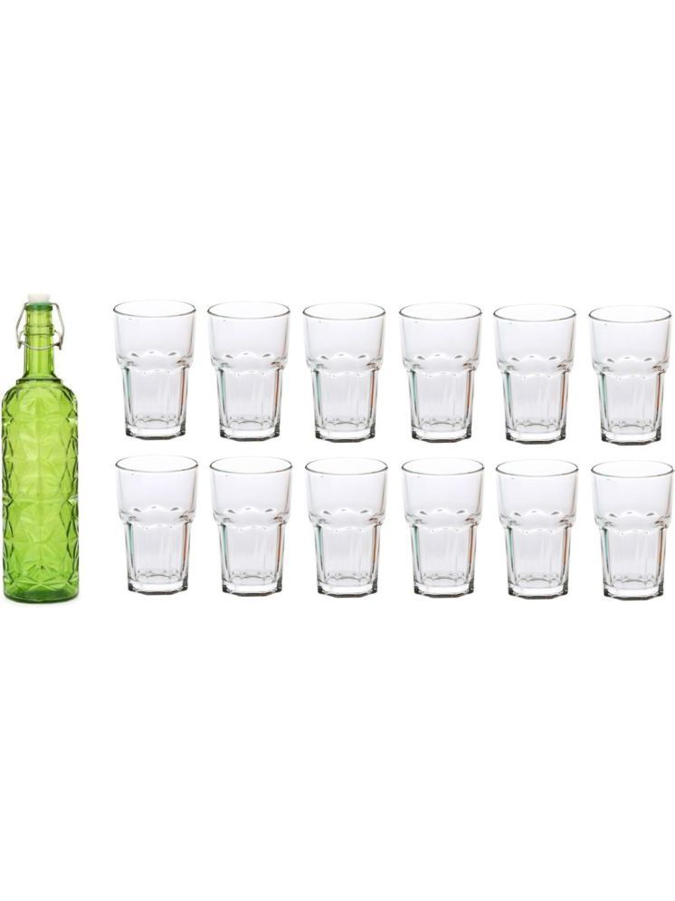     			1st Time Glass Serving Set with Bottle Green Glass Fridge Water Bottle 300 mL ( Set of 13 )