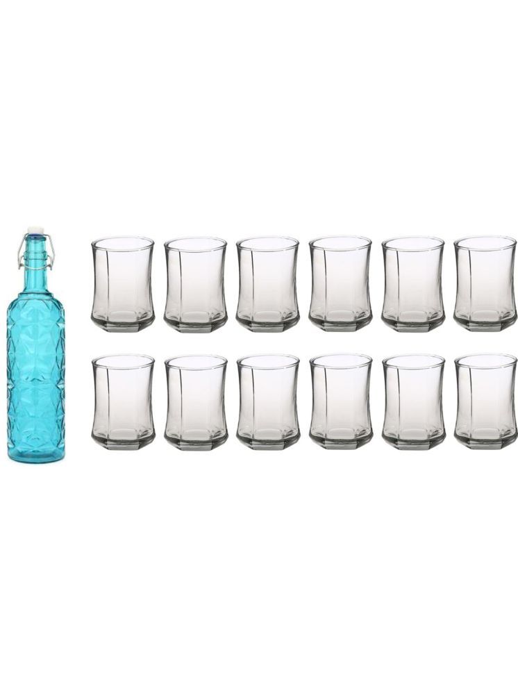     			1st Time Glass Serving Set with Bottle Blue Glass Fridge Water Bottle 270 mL ( Set of 13 )