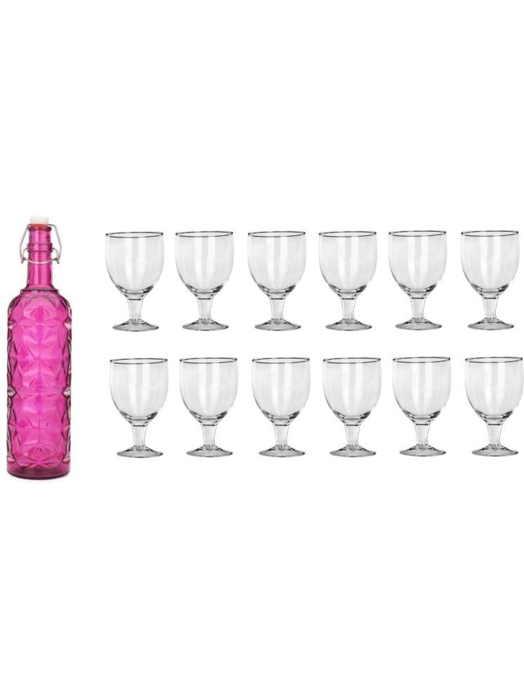     			1st Time Glass Serving Set with Bottle Pink Glass Fridge Water Bottle 200 mL ( Set of 13 )