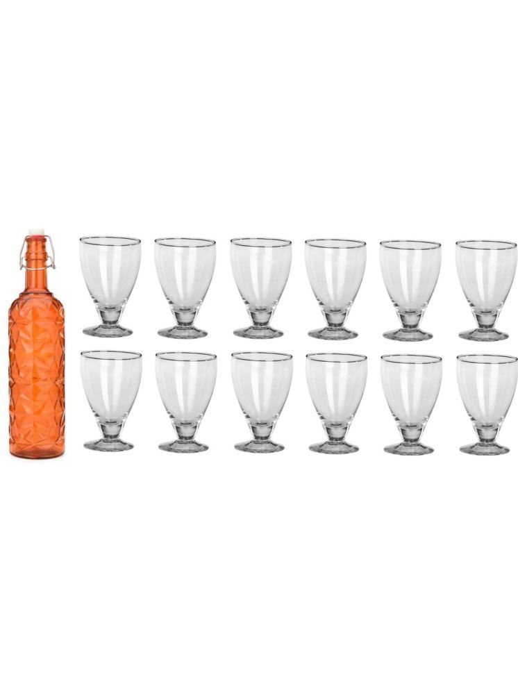     			1st Time Glass Serving Set with Bottle Orange Glass Fridge Water Bottle 250 mL ( Set of 13 )