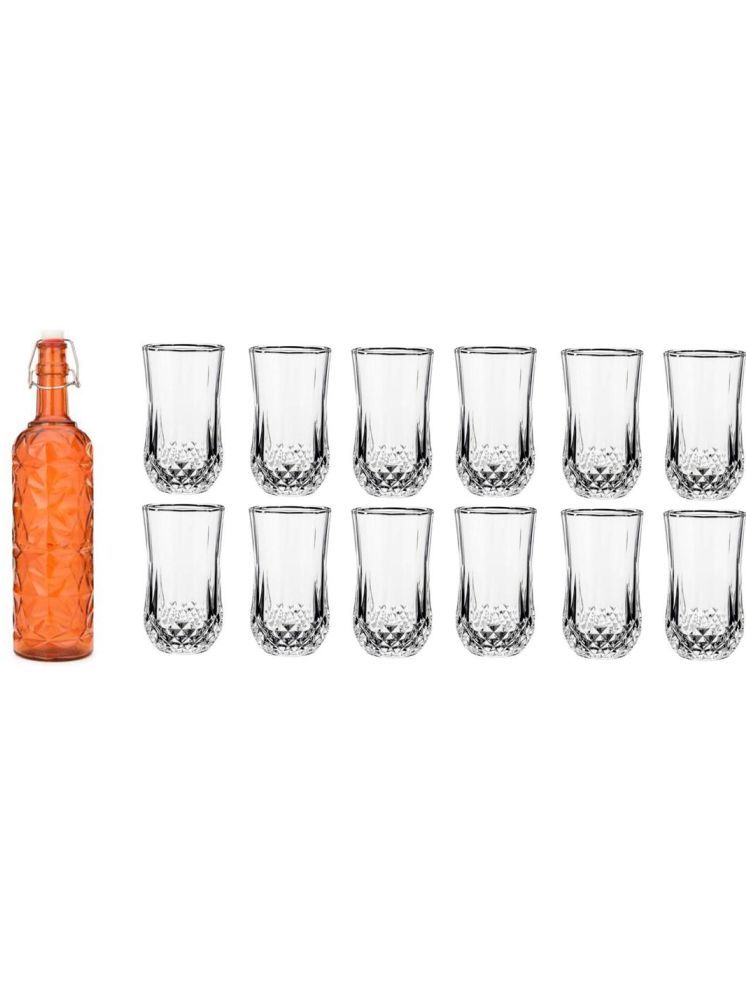     			1st Time Glass Serving Set with Bottle Orange Glass Fridge Water Bottle 350 mL ( Set of 13 )