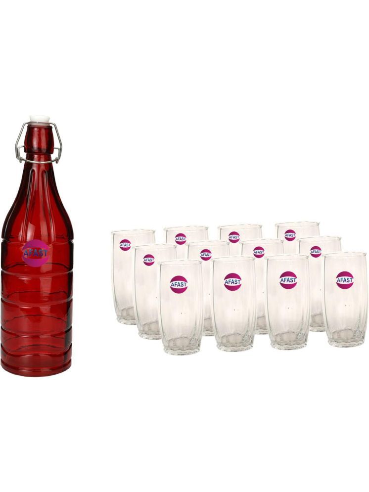     			1st Time Glass Serving Set with Bottle Multicolor Glass Fridge Water Bottle 400 mL ( Set of 13 )