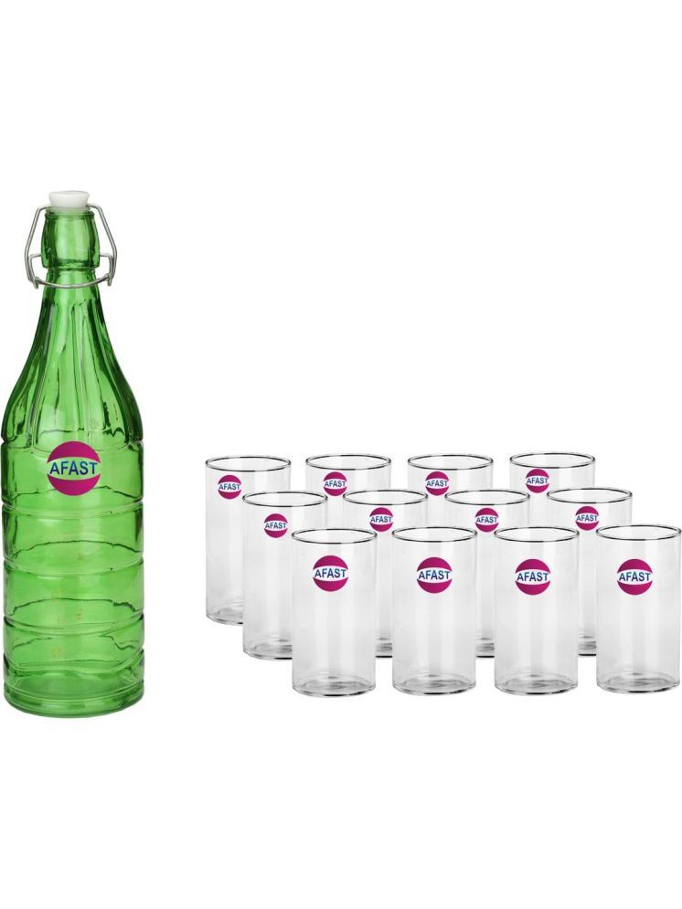     			1st Time Glass Serving Set with Bottle Multicolor Glass Fridge Water Bottle 270 mL ( Set of 13 )