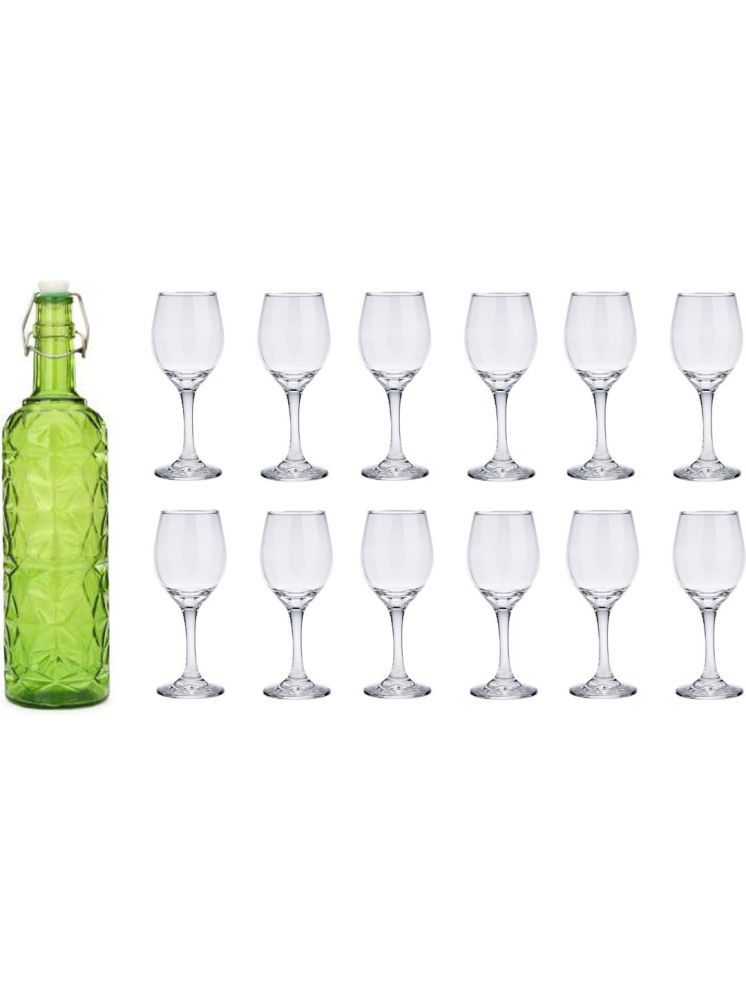     			1st Time Glass Serving Set with Bottle Green Glass Fridge Water Bottle 250 mL ( Set of 13 )