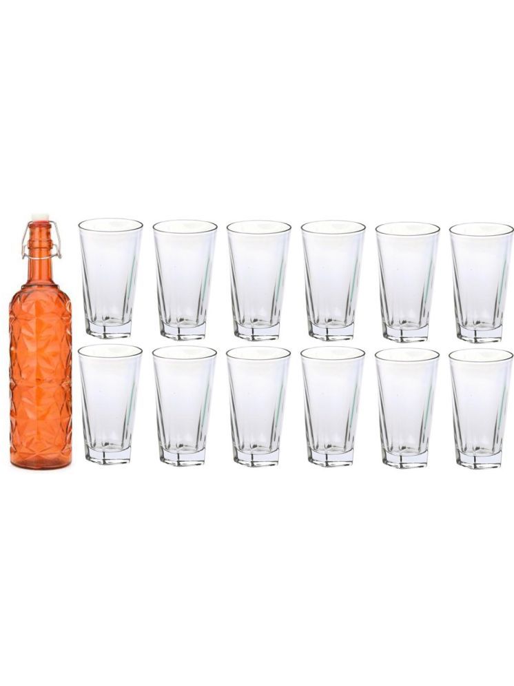     			1st Time Glass Serving Set with Bottle Orange Glass Fridge Water Bottle 300 mL ( Set of 13 )