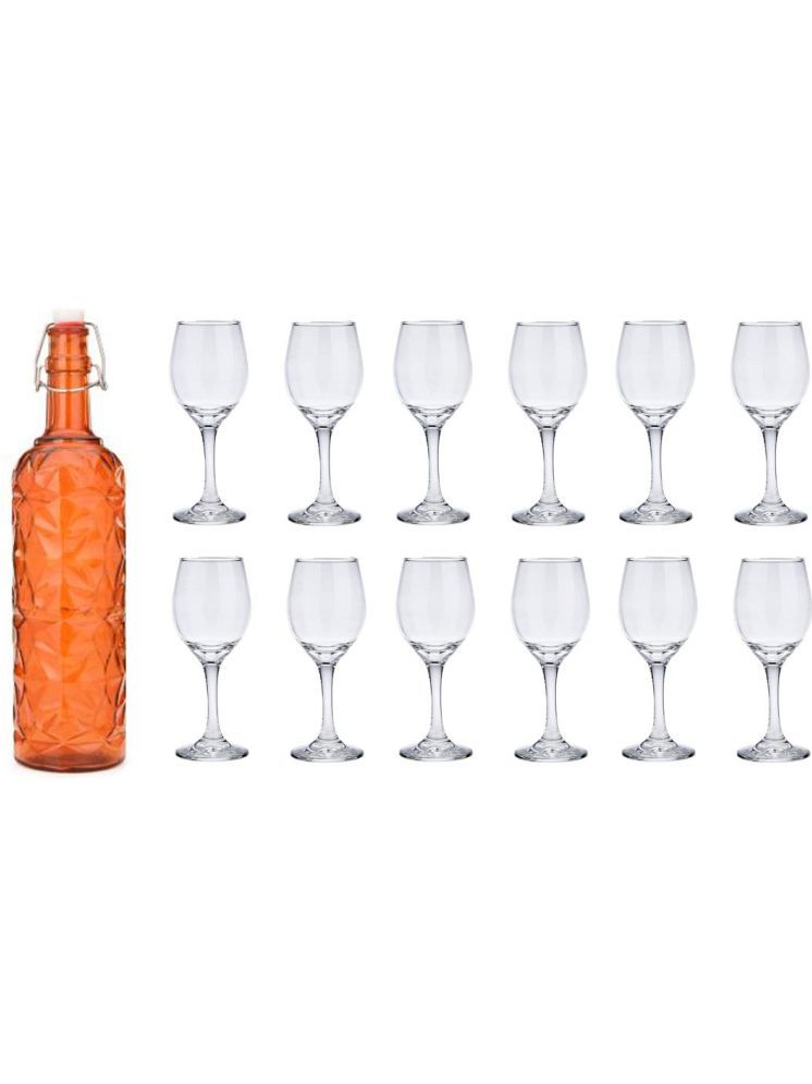     			1st Time Glass Serving Set with Bottle Orange Glass Fridge Water Bottle 250 mL ( Set of 13 )