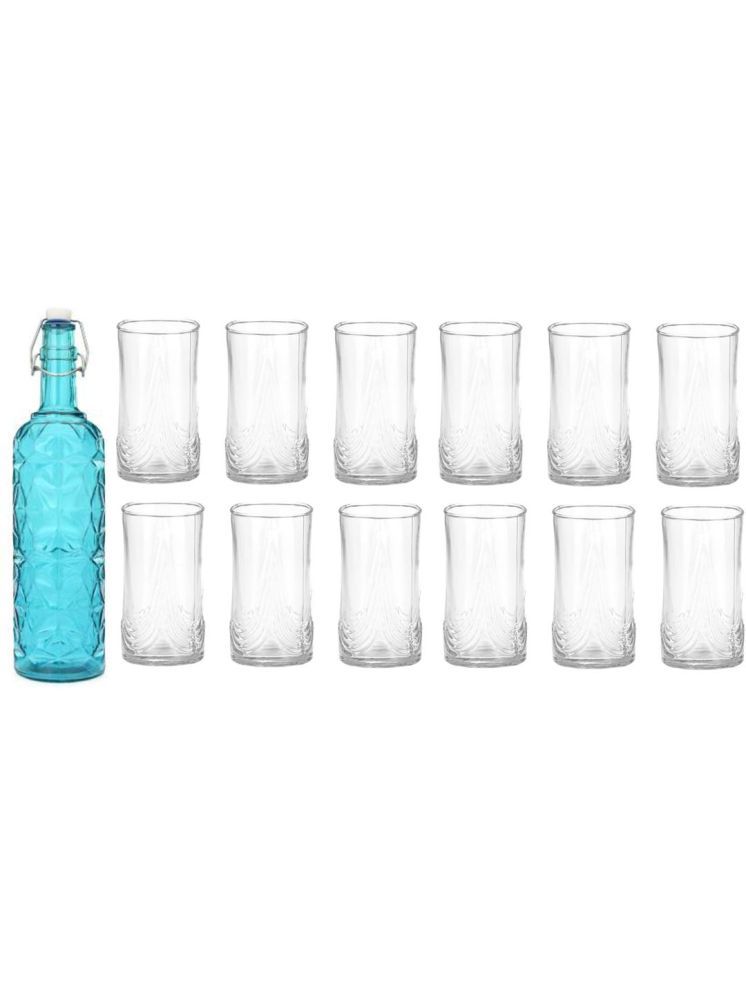     			1st Time Glass Serving Set with Bottle Blue Glass Fridge Water Bottle 300 mL ( Set of 13 )