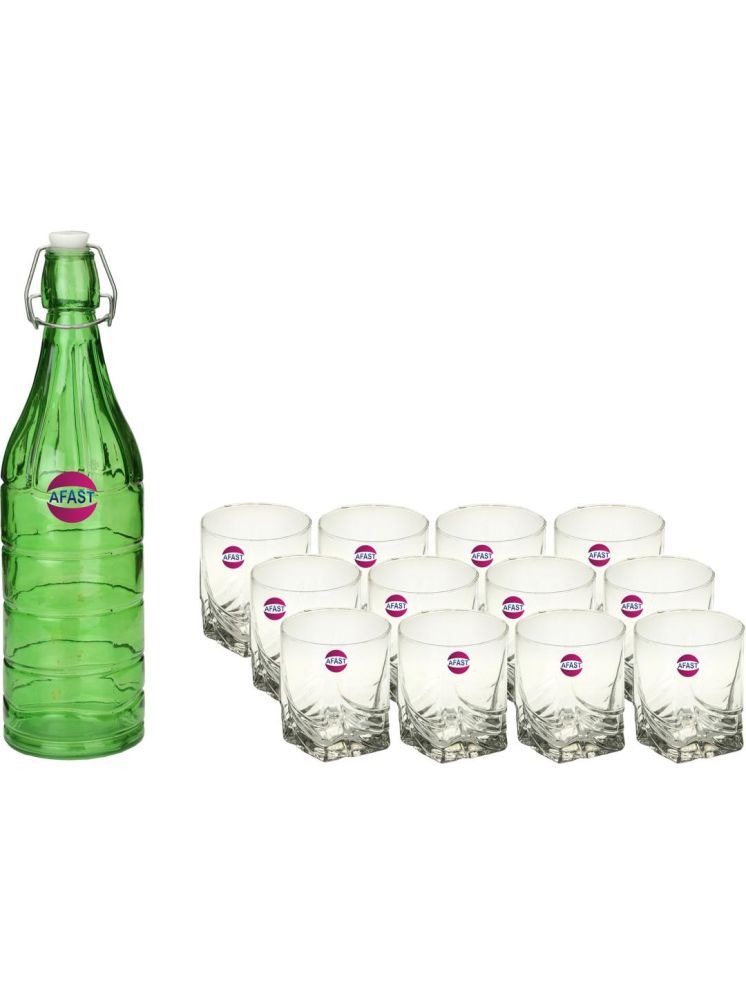     			1st Time Glass Serving Set with Bottle Multicolor Glass Fridge Water Bottle 250 mL ( Set of 13 )