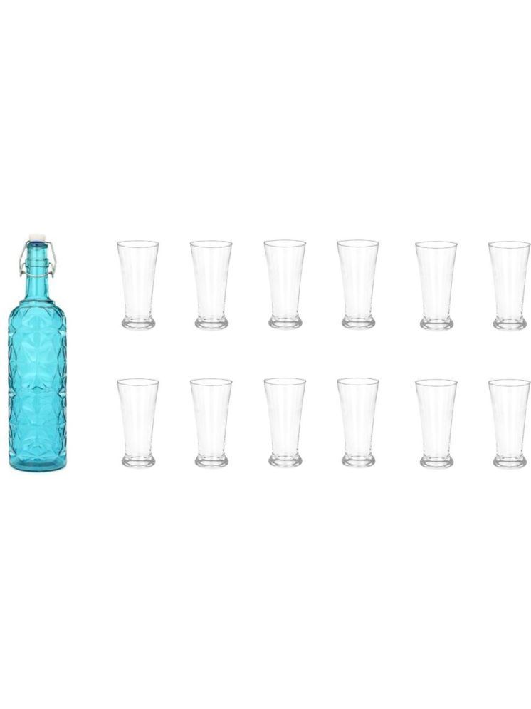     			1st Time Glass Serving Set with Bottle Blue Glass Fridge Water Bottle 300 mL ( Set of 13 )