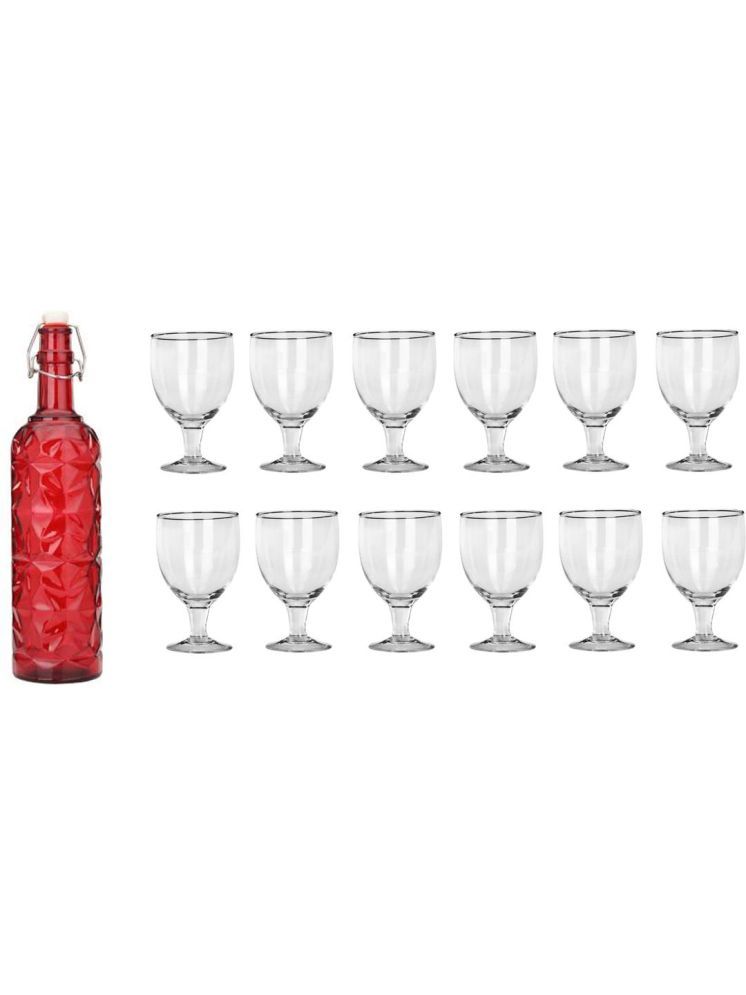     			1st Time Glass Serving Set with Bottle Red Glass Fridge Water Bottle 200 mL ( Set of 13 )