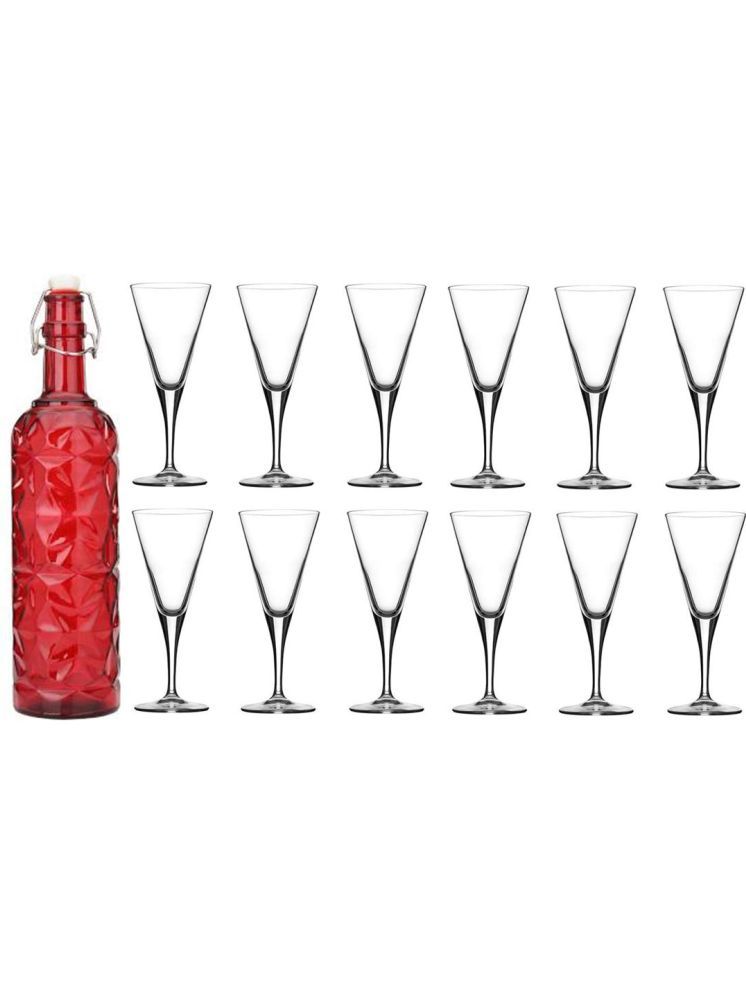     			1st Time Glass Serving Set with Bottle Red Glass Fridge Water Bottle 150 mL ( Set of 13 )