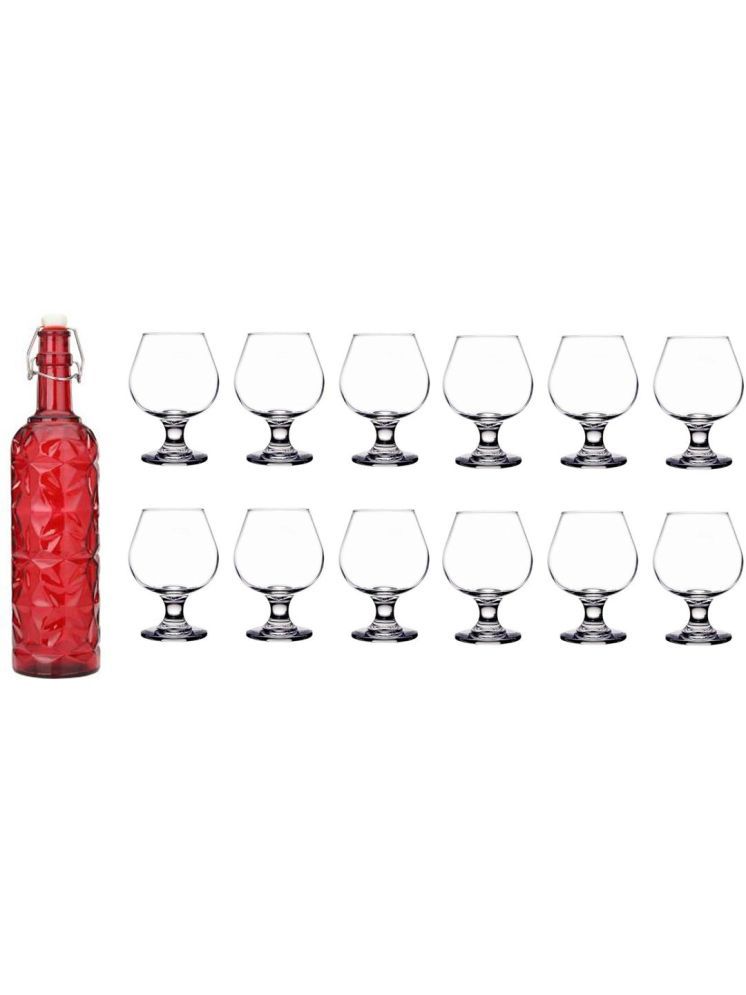     			1st Time Glass Serving Set with Bottle Red Glass Fridge Water Bottle 300 mL ( Set of 13 )