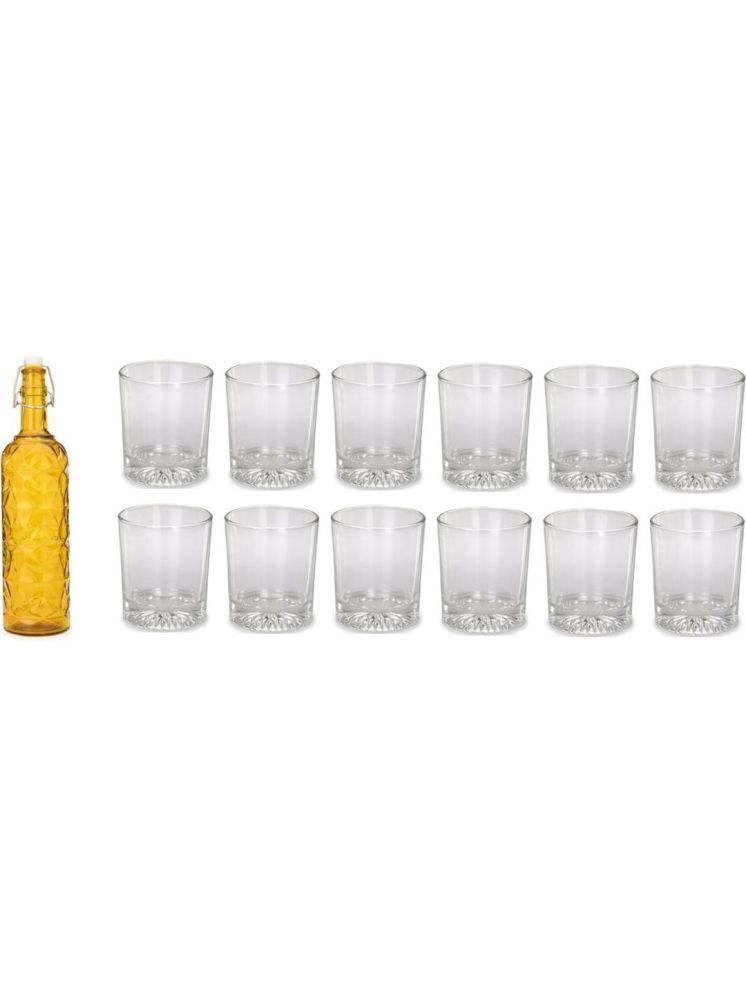     			1st Time Glass Serving Set with Bottle Yellow Glass Fridge Water Bottle 300 mL ( Set of 13 )