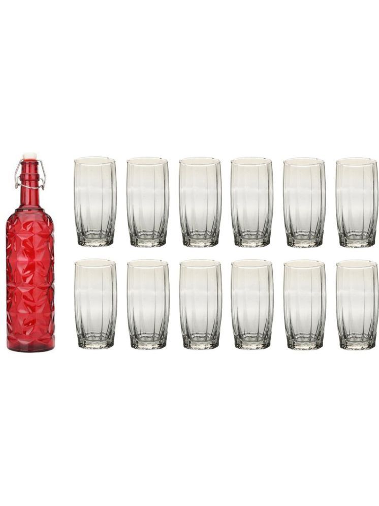     			1st Time Glass Serving Set with Bottle Red Glass Fridge Water Bottle 200 mL ( Set of 13 )