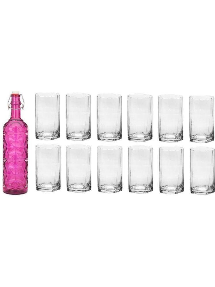     			1st Time Glass Serving Set with Bottle Pink Glass Fridge Water Bottle 250 mL ( Set of 13 )