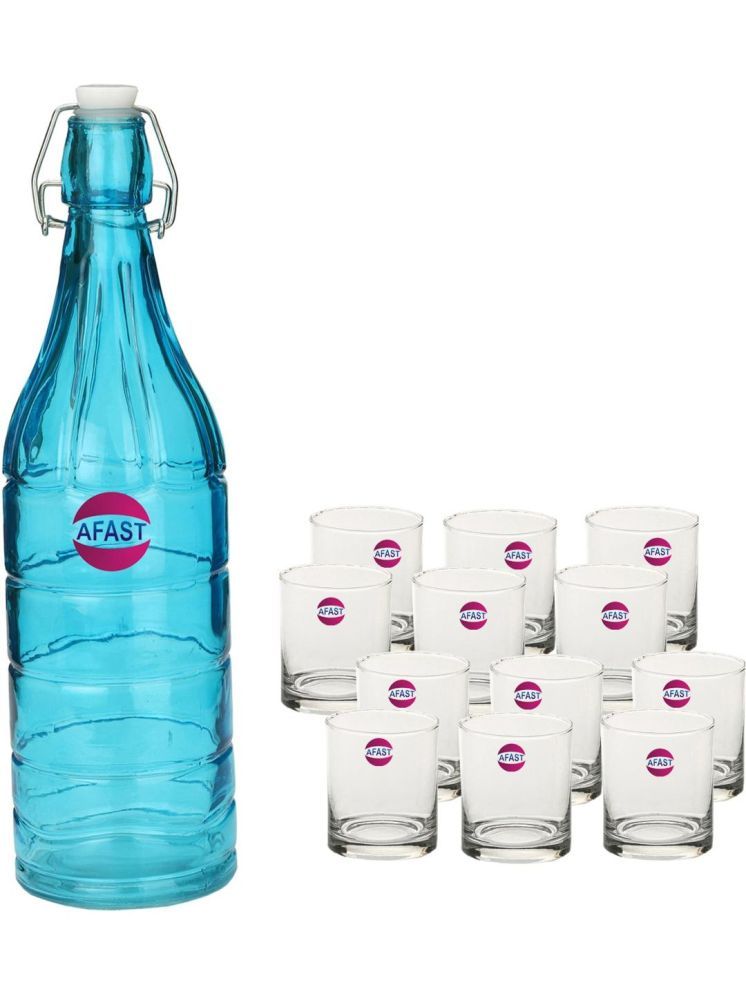     			1st Time Glass Serving Set with Bottle Multicolor Glass Fridge Water Bottle 270 mL ( Set of 13 )