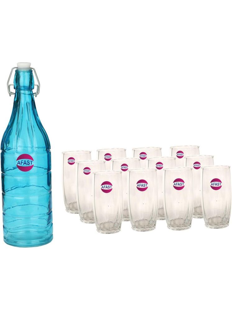     			1st Time Glass Serving Set with Bottle Multicolor Glass Fridge Water Bottle 400 mL ( Set of 13 )