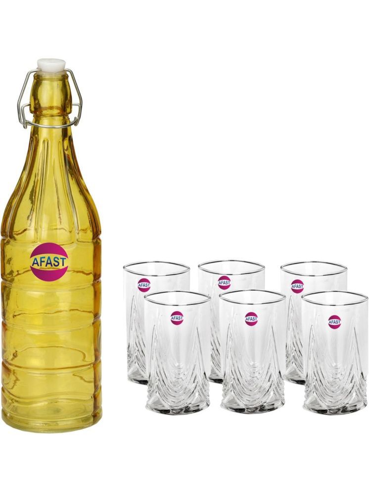     			1st Time Glass Serving Set with Bottle Multicolor Glass Fridge Water Bottle 300 mL ( Set of 7 )