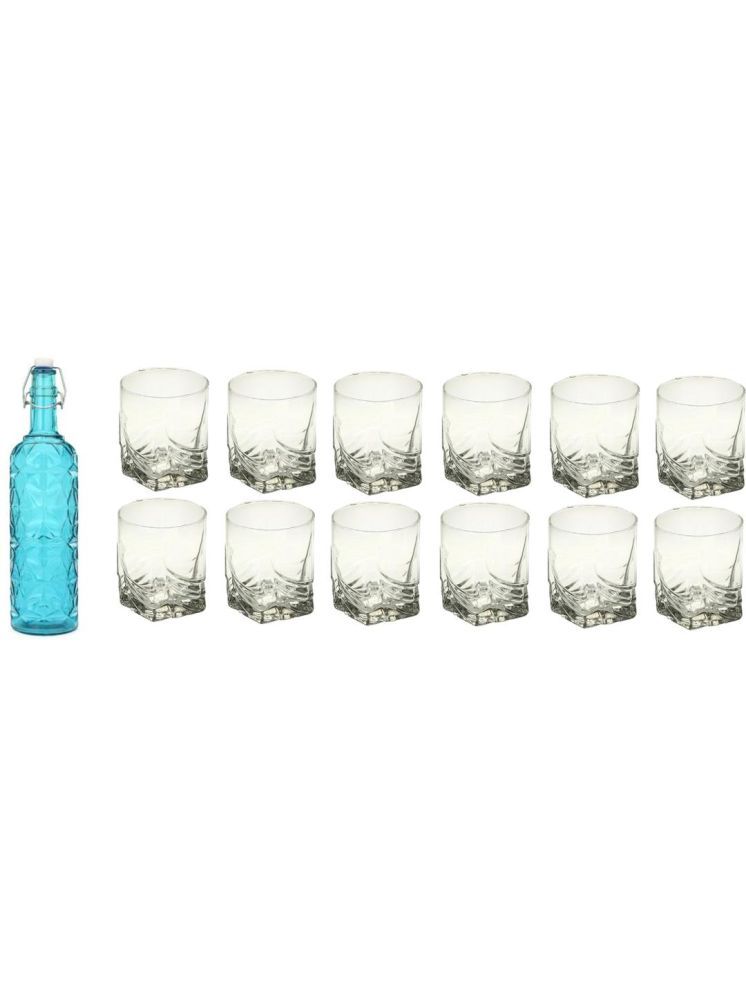     			1st Time Glass Serving Set with Bottle Blue Glass Fridge Water Bottle 250 mL ( Set of 13 )