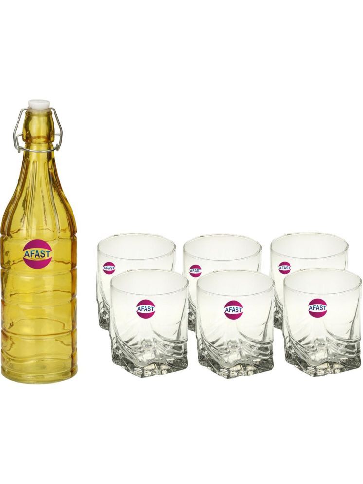     			1st Time Glass Serving Set with Bottle Multicolor Glass Fridge Water Bottle 250 mL ( Set of 7 )