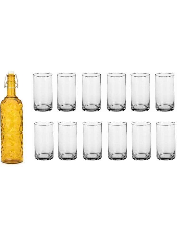     			1st Time Glass Serving Set with Bottle Yellow Glass Fridge Water Bottle 300 mL ( Set of 13 )