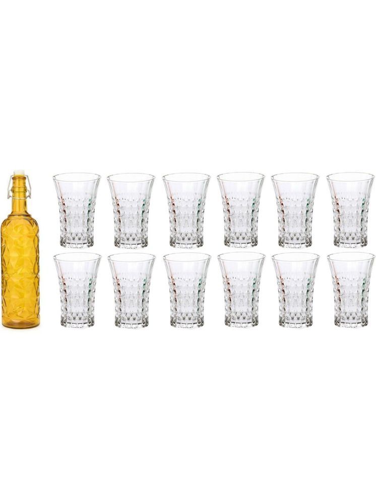     			1st Time Glass Serving Set with Bottle Yellow Glass Fridge Water Bottle 250 mL ( Set of 13 )