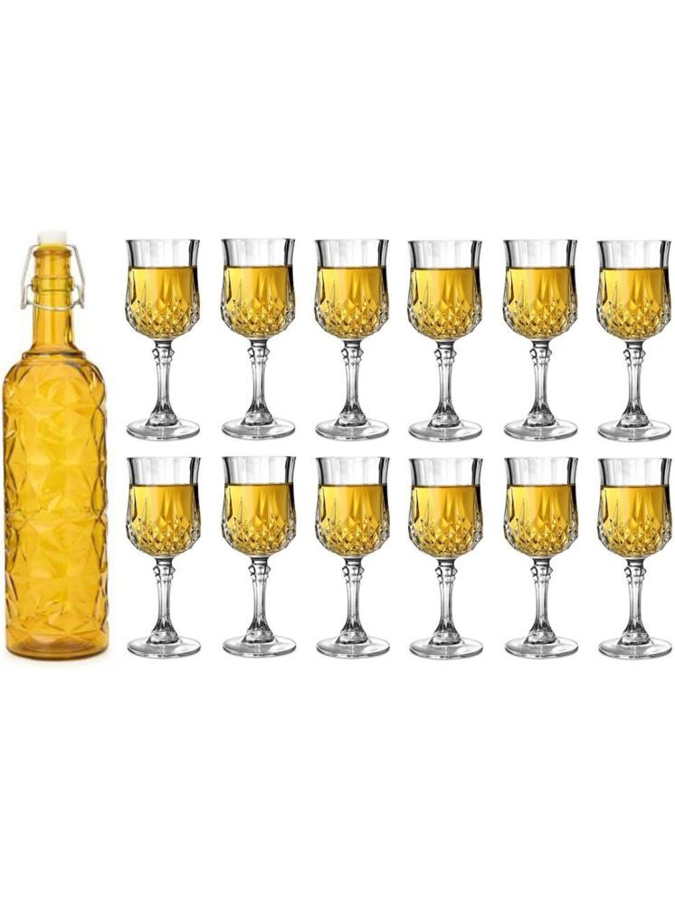     			1st Time Glass Serving Set with Bottle Yellow Glass Fridge Water Bottle 100 mL ( Set of 13 )