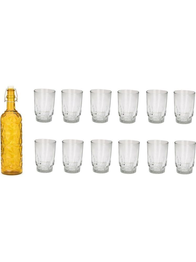     			1st Time Glass Serving Set with Bottle Yellow Glass Fridge Water Bottle 200 mL ( Set of 13 )