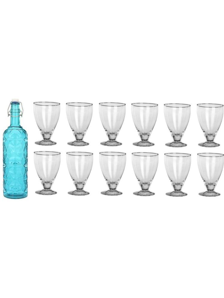     			1st Time Glass Serving Set with Bottle Blue Glass Fridge Water Bottle 250 mL ( Set of 13 )