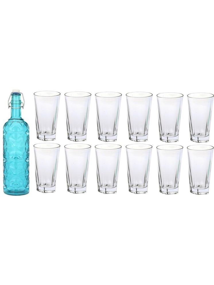     			1st Time Glass Serving Set with Bottle Blue Glass Fridge Water Bottle 300 mL ( Set of 13 )