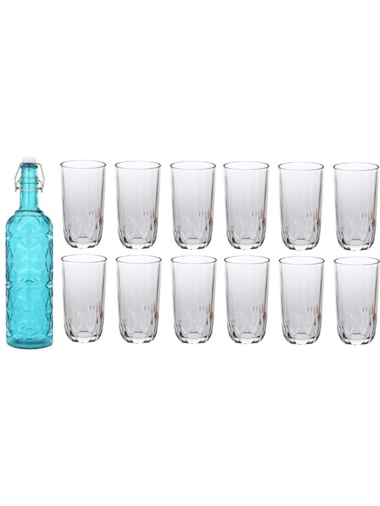     			1st Time Glass Serving Set with Bottle Blue Glass Fridge Water Bottle 300 mL ( Set of 13 )