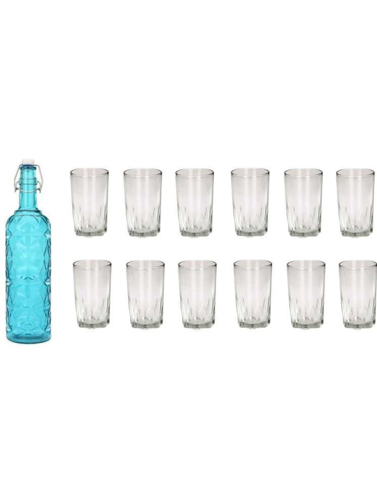     			1st Time Glass Serving Set with Bottle Blue Glass Fridge Water Bottle 200 mL ( Set of 13 )