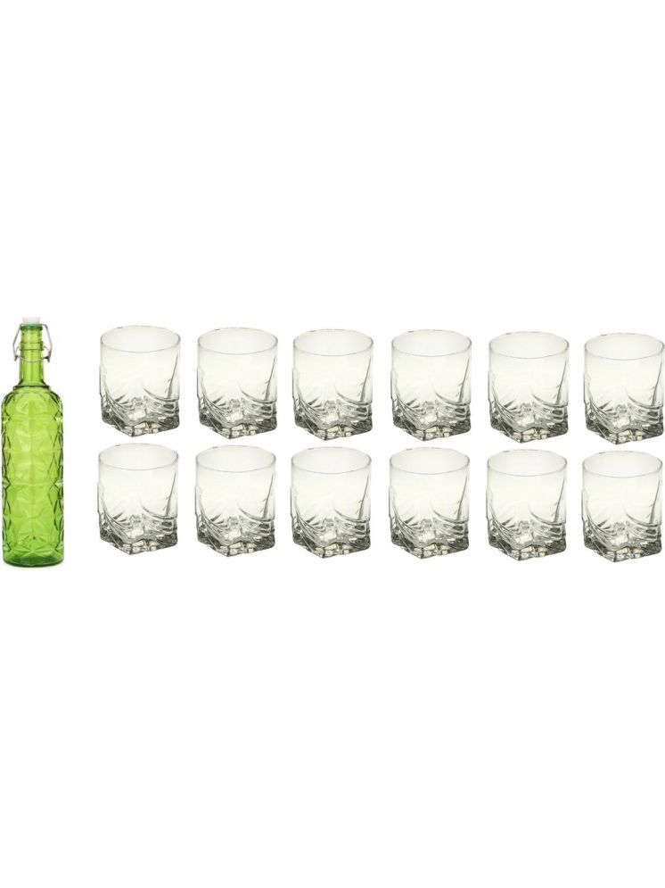     			1st Time Glass Serving Set with Bottle Green Glass Fridge Water Bottle 250 mL ( Set of 13 )