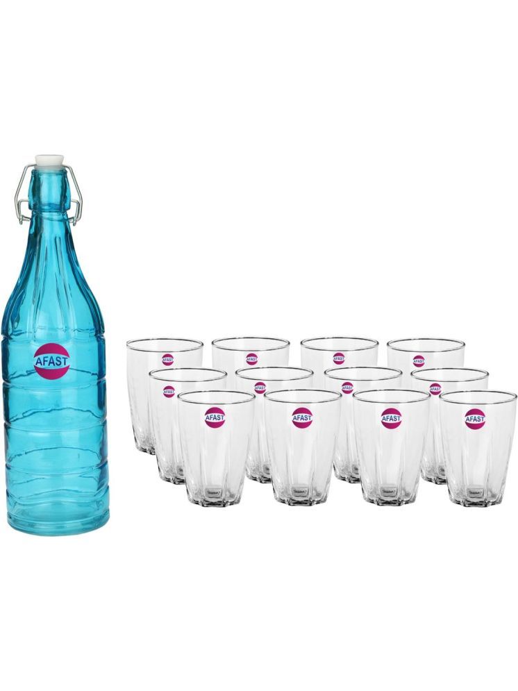     			1st Time Glass Serving Set with Bottle Multicolor Glass Fridge Water Bottle 300 mL ( Set of 13 )