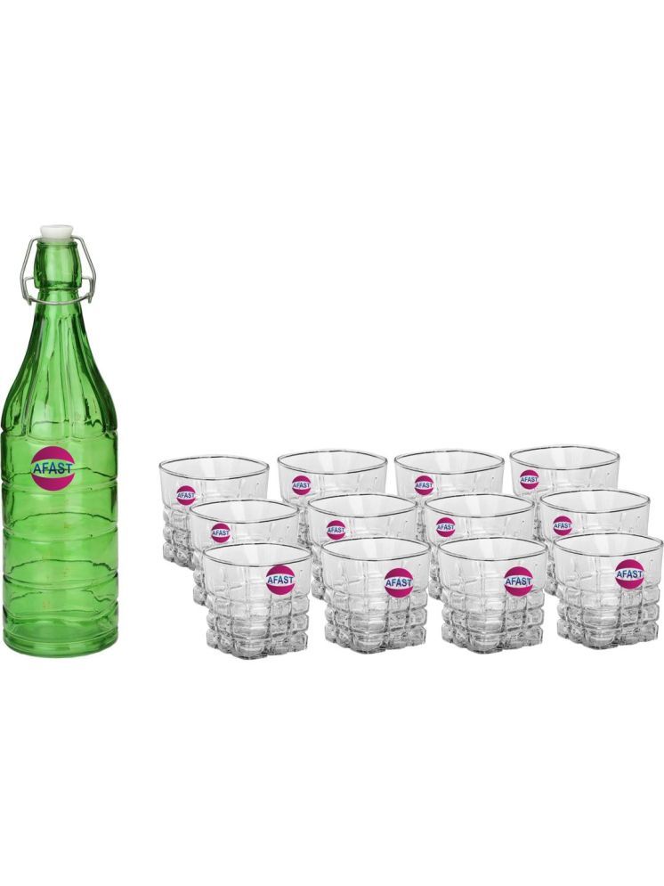     			1st Time Glass Serving Set with Bottle Multicolor Glass Fridge Water Bottle 200 mL ( Set of 13 )