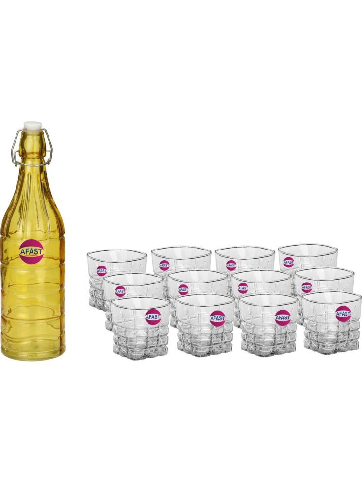     			1st Time Glass Serving Set with Bottle Multicolor Glass Fridge Water Bottle 200 mL ( Set of 13 )