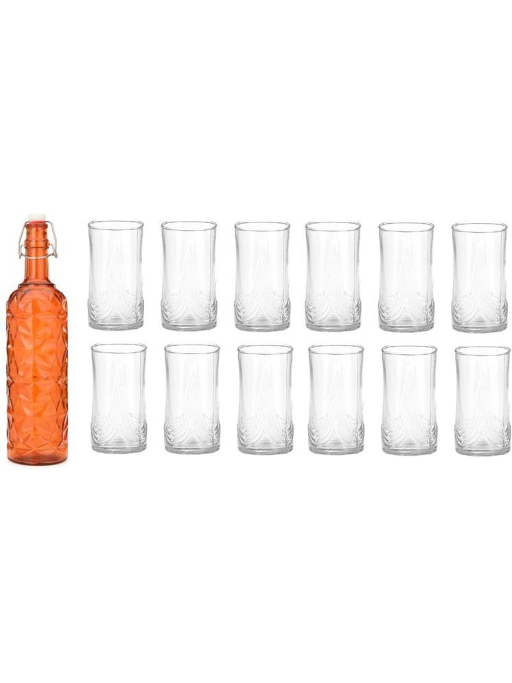     			1st Time Glass Serving Set with Bottle Orange Glass Fridge Water Bottle 300 mL ( Set of 13 )