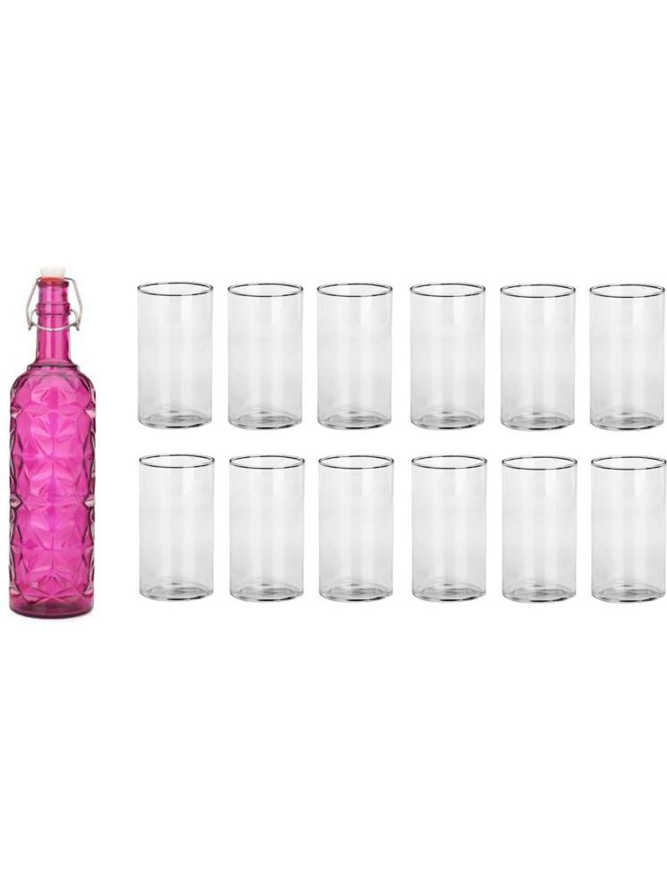     			1st Time Glass Serving Set with Bottle Pink Glass Fridge Water Bottle 270 mL ( Set of 13 )