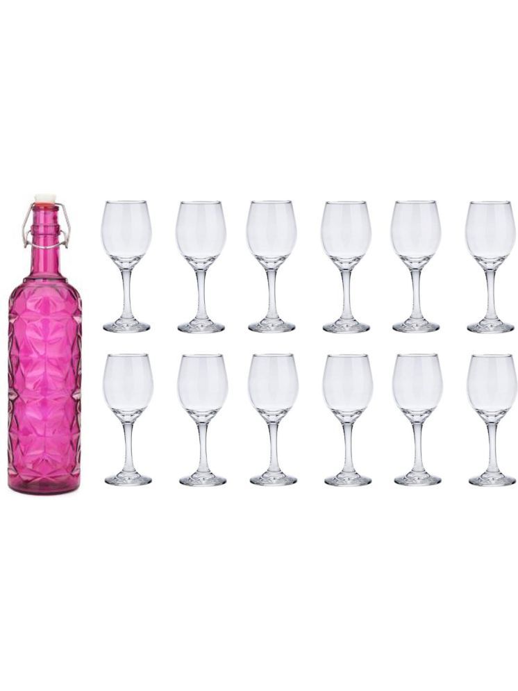     			1st Time Glass Serving Set with Bottle Pink Glass Fridge Water Bottle 250 mL ( Set of 13 )