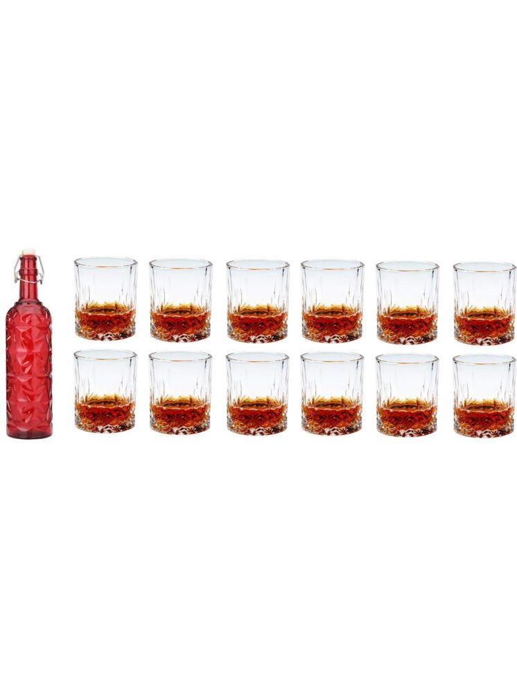     			1st Time Glass Serving Set with Bottle Red Glass Fridge Water Bottle 200 mL ( Set of 13 )